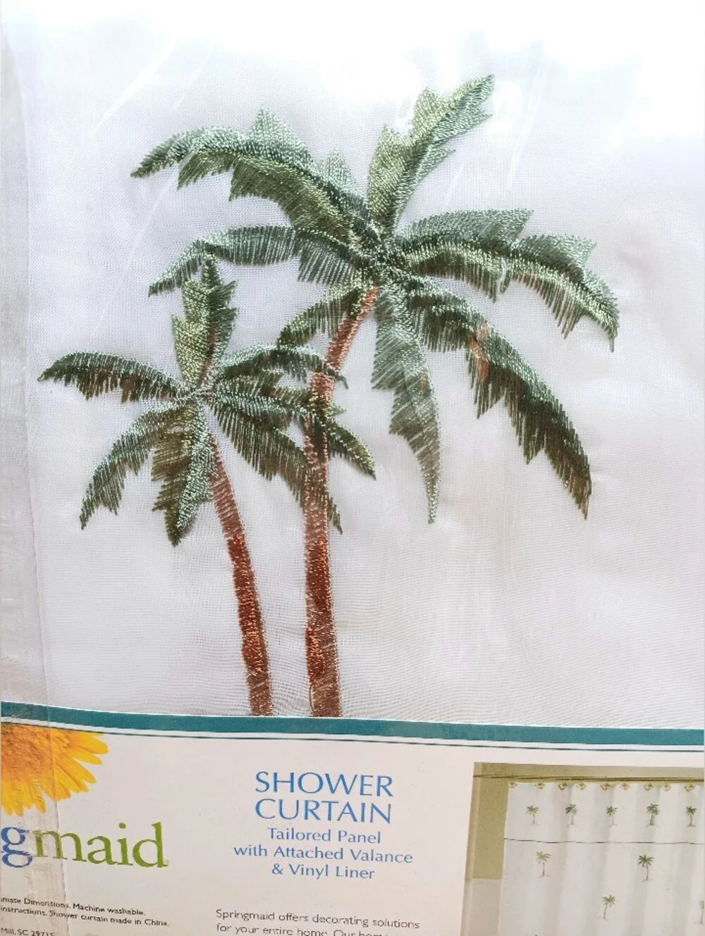 VTG 1990’s Springmaid Palm Breeze Sheer Shower Curtain Palm Trees 70x72